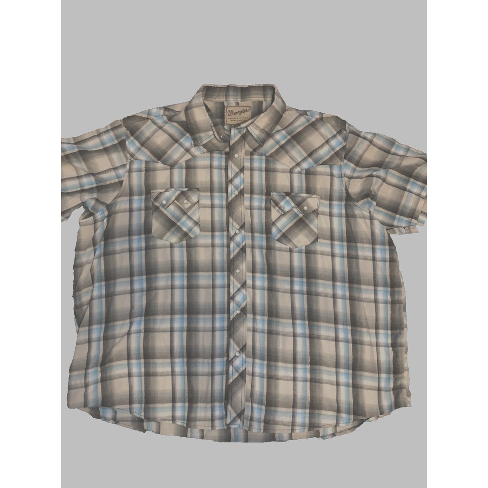 Wrangler Western Fashion Snap Shirt Mens 3XL Plaid Metallic Short Sleeve WM118KH